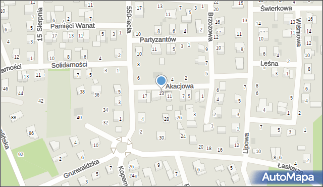 Łaskarzew, Akacjowa, 13, mapa Łaskarzew