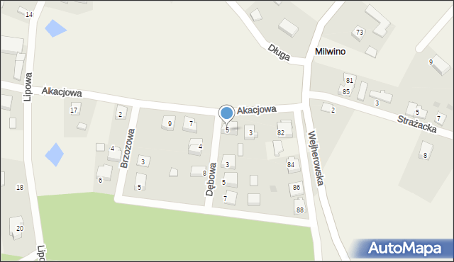 Milwino, Akacjowa, 5, mapa Milwino