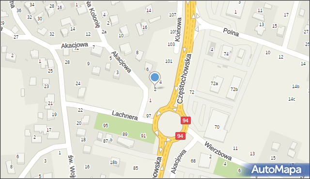 Modlnica, Akacjowa, 2, mapa Modlnica