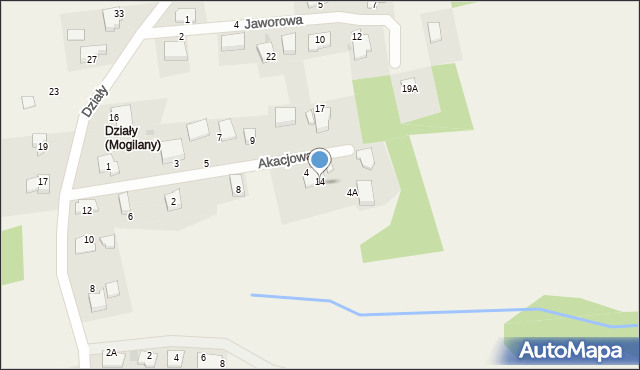 Mogilany, Akacjowa, 14, mapa Mogilany