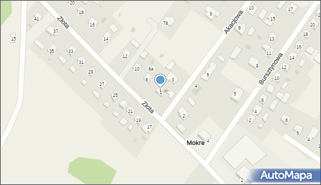 Mokre, Akacjowa, 1, mapa Mokre