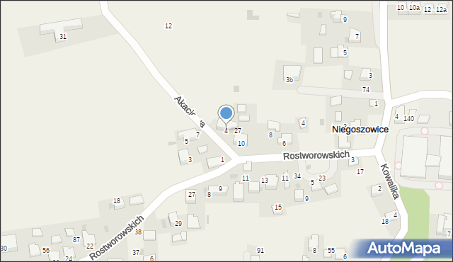 Niegoszowice, Akacjowa, 4, mapa Niegoszowice