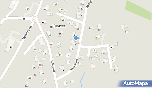 Niepołomice, Akacjowa, 3K, mapa Niepołomice