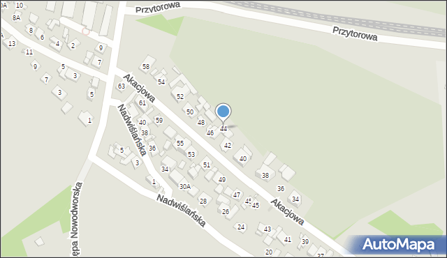 Nowy Dwór Mazowiecki, Akacjowa, 44, mapa Nowy Dwór Mazowiecki