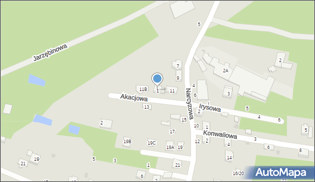 Olsztyn, Akacjowa, 1, mapa Olsztyna