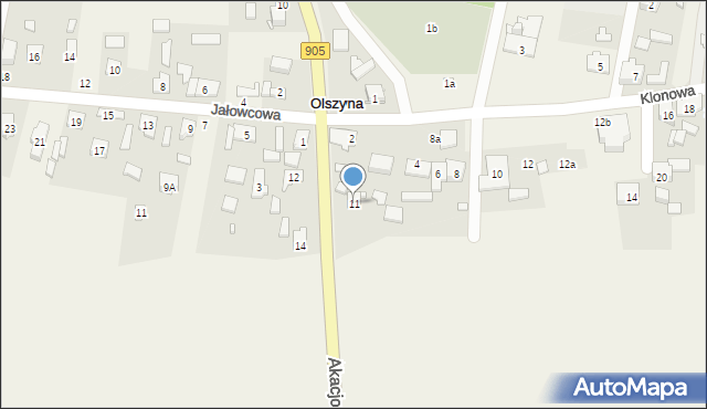 Olszyna, Akacjowa, 11, mapa Olszyna