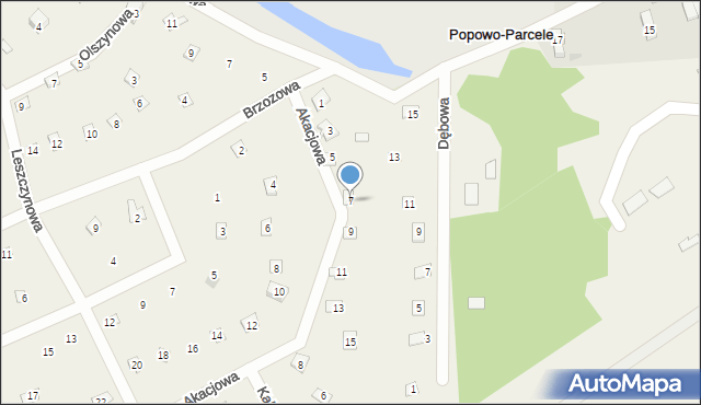 Popowo-Parcele, Akacjowa, 7, mapa Popowo-Parcele