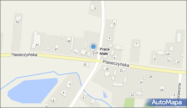 Prace Małe, Akacjowa, 1, mapa Prace Małe