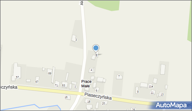 Prace Małe, Akacjowa, 6, mapa Prace Małe