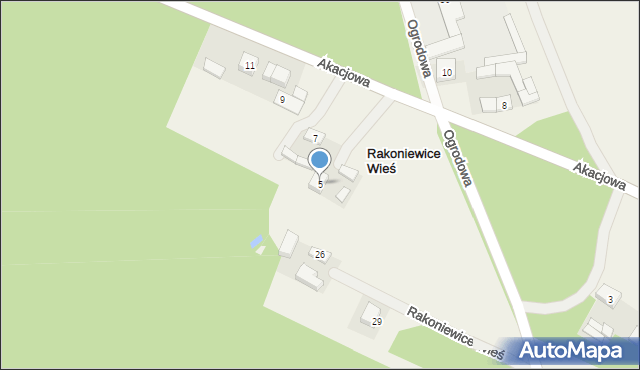 Rakoniewice Wieś, Akacjowa, 5, mapa Rakoniewice Wieś
