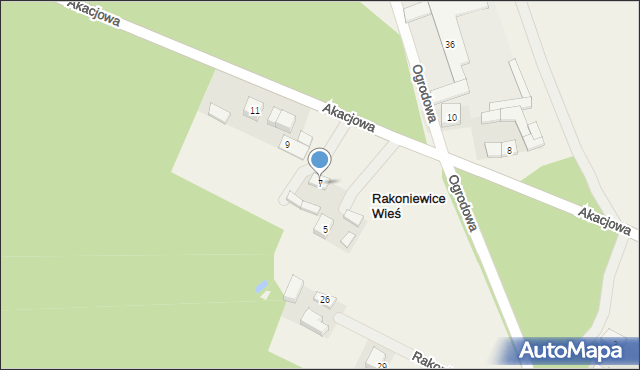Rakoniewice Wieś, Akacjowa, 7, mapa Rakoniewice Wieś