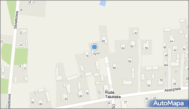 Ruda Talubska, Akacjowa, 74, mapa Ruda Talubska