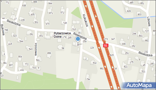 Rybarzowice, Akacjowa, 14, mapa Rybarzowice