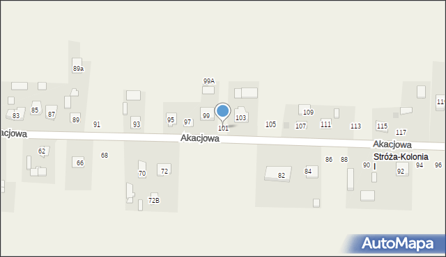 Stróża-Kolonia, Akacjowa, 101, mapa Stróża-Kolonia