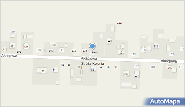 Stróża-Kolonia, Akacjowa, 117, mapa Stróża-Kolonia