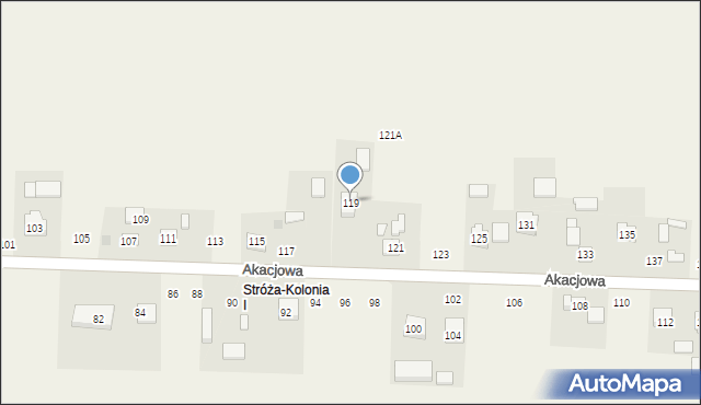 Stróża-Kolonia, Akacjowa, 119, mapa Stróża-Kolonia