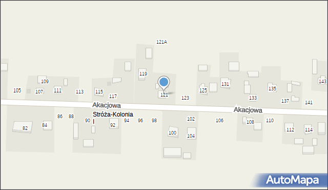 Stróża-Kolonia, Akacjowa, 121, mapa Stróża-Kolonia