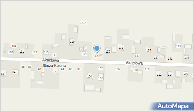 Stróża-Kolonia, Akacjowa, 123, mapa Stróża-Kolonia