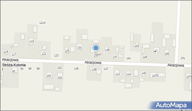 Stróża-Kolonia, Akacjowa, 133, mapa Stróża-Kolonia