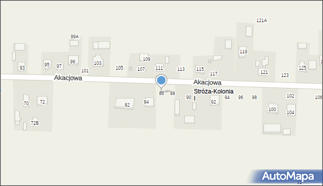 Stróża-Kolonia, Akacjowa, 86, mapa Stróża-Kolonia