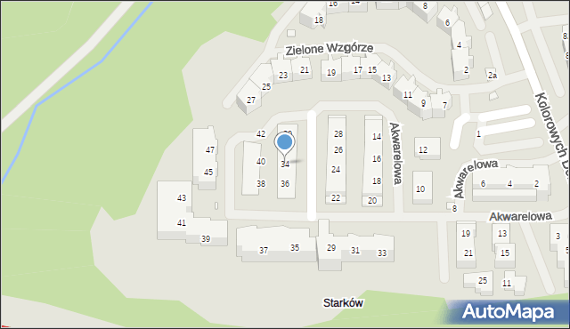 Szczecin, Akwarelowa, 34, mapa Szczecina