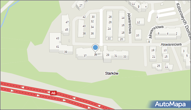 Szczecin, Akwarelowa, 35, mapa Szczecina