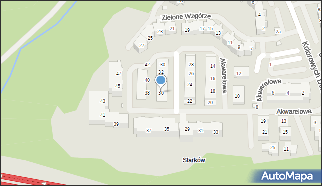 Szczecin, Akwarelowa, 36, mapa Szczecina