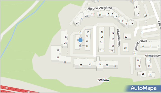 Szczecin, Akwarelowa, 38, mapa Szczecina