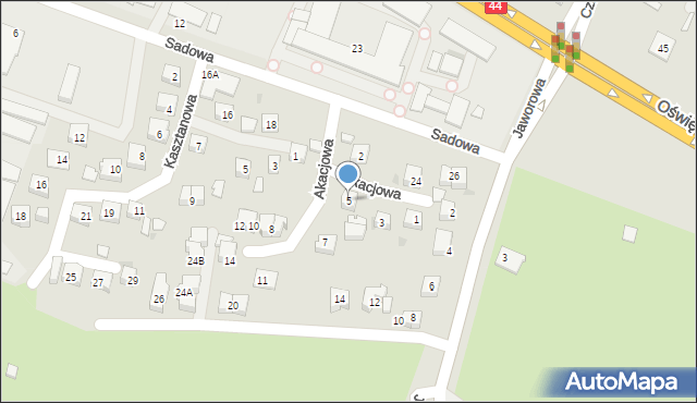 Tychy, Akacjowa, 5, mapa Tychów