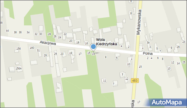 Wola Kiedrzyńska, Akacjowa, 13, mapa Wola Kiedrzyńska