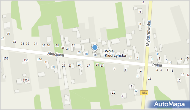 Wola Kiedrzyńska, Akacjowa, 16, mapa Wola Kiedrzyńska