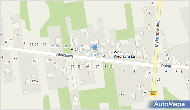 Wola Kiedrzyńska, Akacjowa, 18, mapa Wola Kiedrzyńska