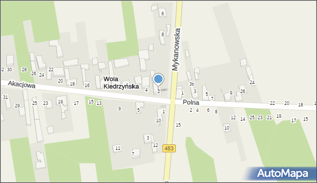 Wola Kiedrzyńska, Akacjowa, 2, mapa Wola Kiedrzyńska