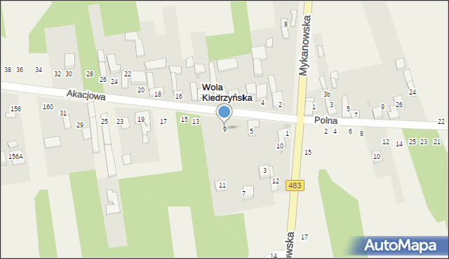Wola Kiedrzyńska, Akacjowa, 9, mapa Wola Kiedrzyńska