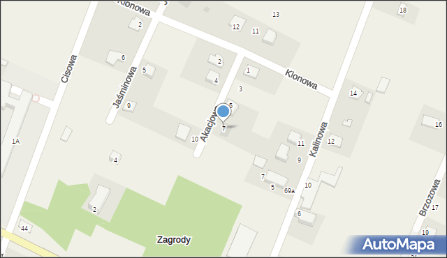 Zagrody, Akacjowa, 7, mapa Zagrody