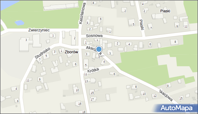 Zborów, Akacjowa, 2, mapa Zborów