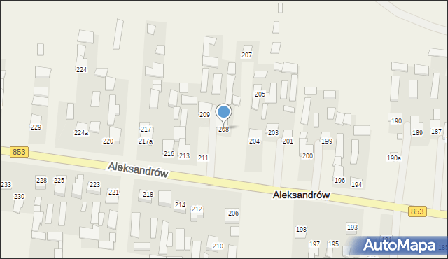 Aleksandrów, Aleksandrów Drugi, 208, mapa Aleksandrów
