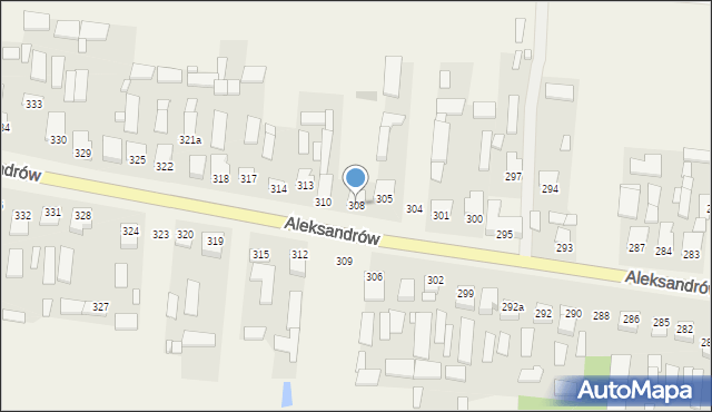 Aleksandrów, Aleksandrów Drugi, 308, mapa Aleksandrów