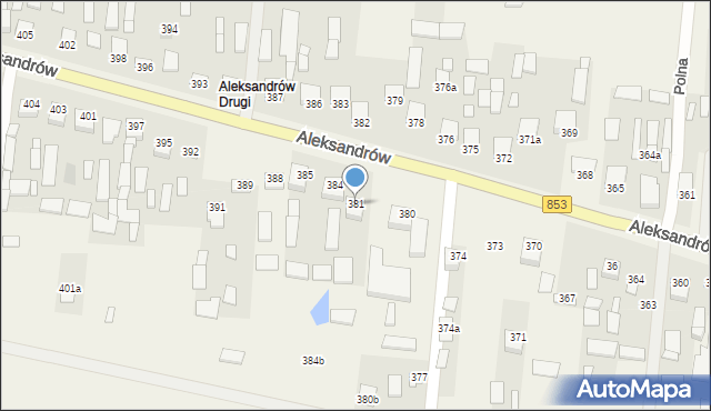 Aleksandrów, Aleksandrów Drugi, 381, mapa Aleksandrów