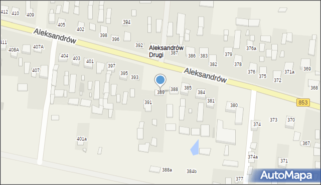Aleksandrów, Aleksandrów Drugi, 389, mapa Aleksandrów