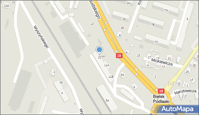 Bielsk Podlaski, Aleja Piłsudskiego Józefa, marsz., 11, mapa Bielsk Podlaski