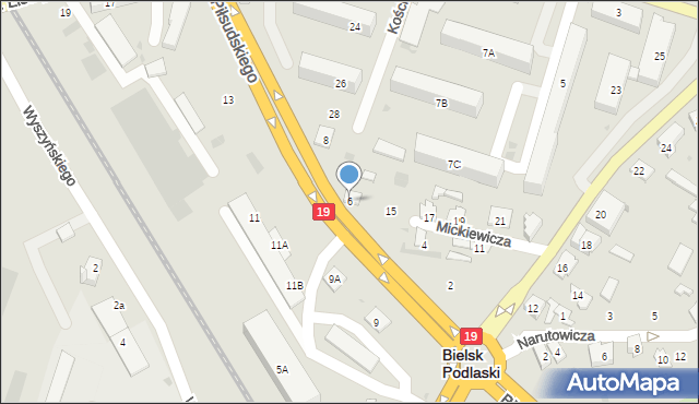 Bielsk Podlaski, Aleja Piłsudskiego Józefa, marsz., 6, mapa Bielsk Podlaski