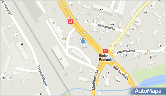 Bielsk Podlaski, Aleja Piłsudskiego Józefa, marsz., 9, mapa Bielsk Podlaski