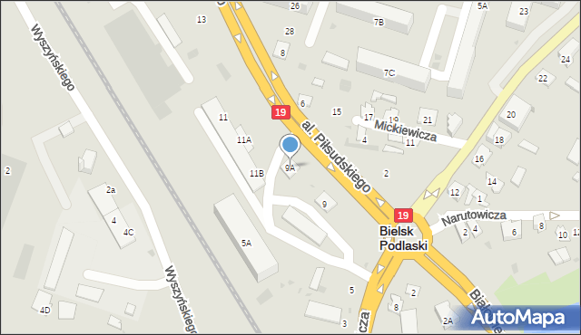 Bielsk Podlaski, Aleja Piłsudskiego Józefa, marsz., 9A, mapa Bielsk Podlaski