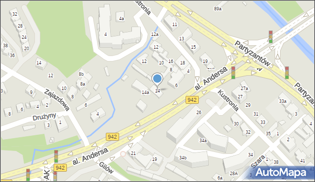 Bielsko-Biała, Aleja Andersa Władysława, gen., 14, mapa Bielsko-Białej