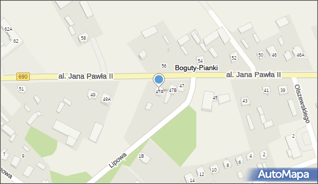 Boguty-Pianki, Aleja Papieża Jana Pawła II, 47A, mapa Boguty-Pianki