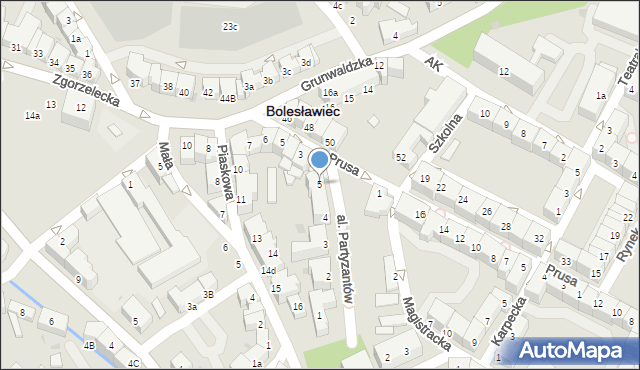 Bolesławiec, Aleja Partyzantów, 5, mapa Bolesławca