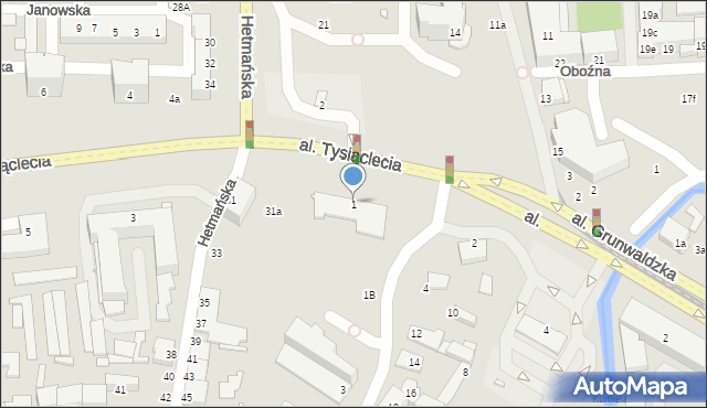 Elbląg, Aleja Tysiąclecia, 1, mapa Elbląga