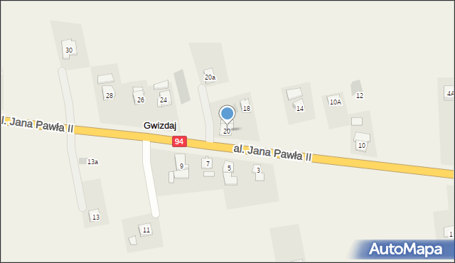 Gwizdaj, Aleja Jana Pawła II, 20, mapa Gwizdaj