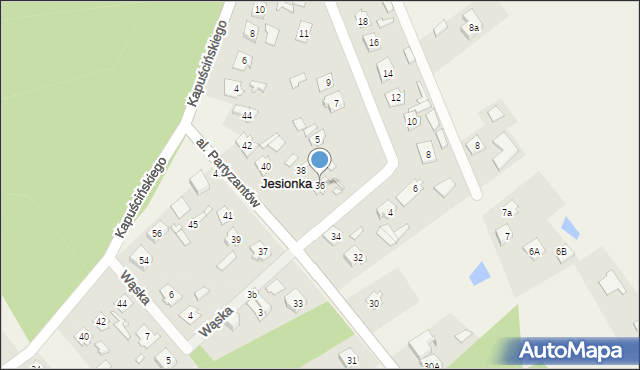 Jesionka, Aleja Partyzantów, 36, mapa Jesionka